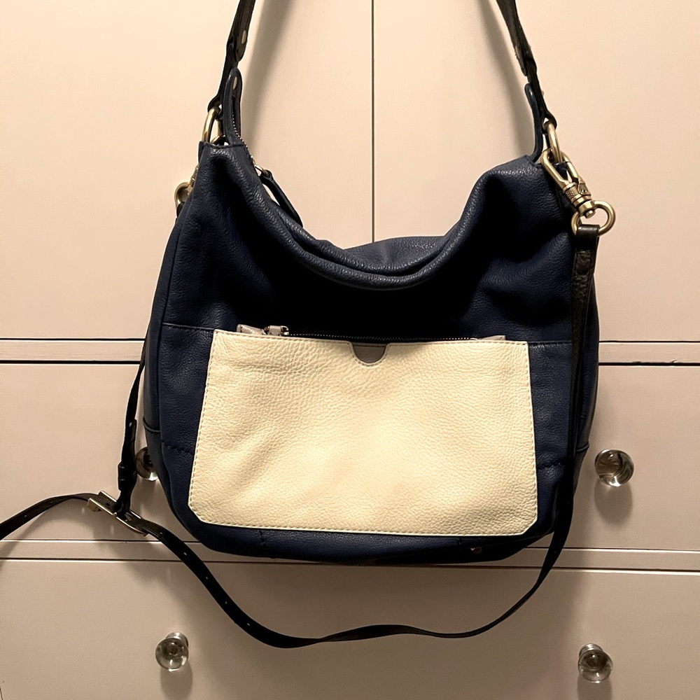 OrYANY Blue, Grey, & White Large Hobo Leather Bag GUC